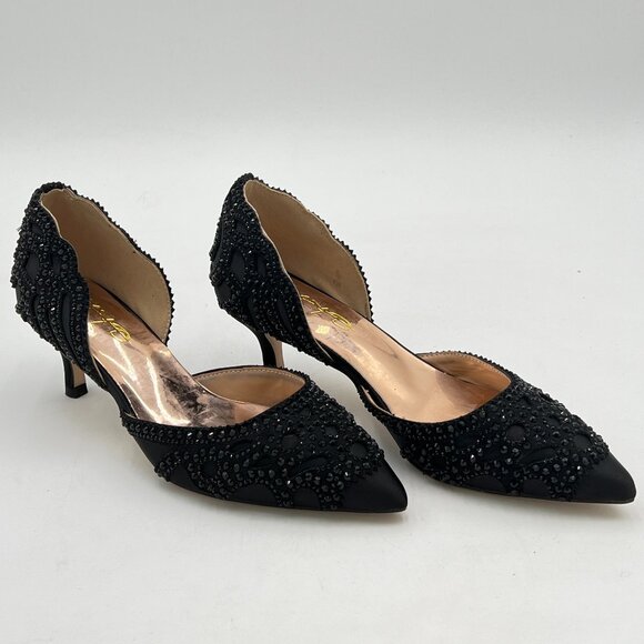 XYD Black Elegant Pointed Toe D'Orsay Kitten Heel Rhinestone Studs Pumps - Picture 4 of 8